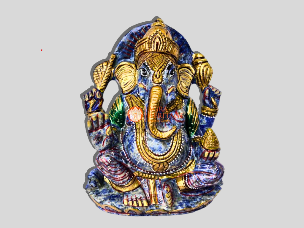 Handpainted Lapis Ganesha Idol Murti for Home